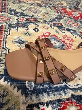 Journee Collection Taupe Studded Strappy Flat Sandal